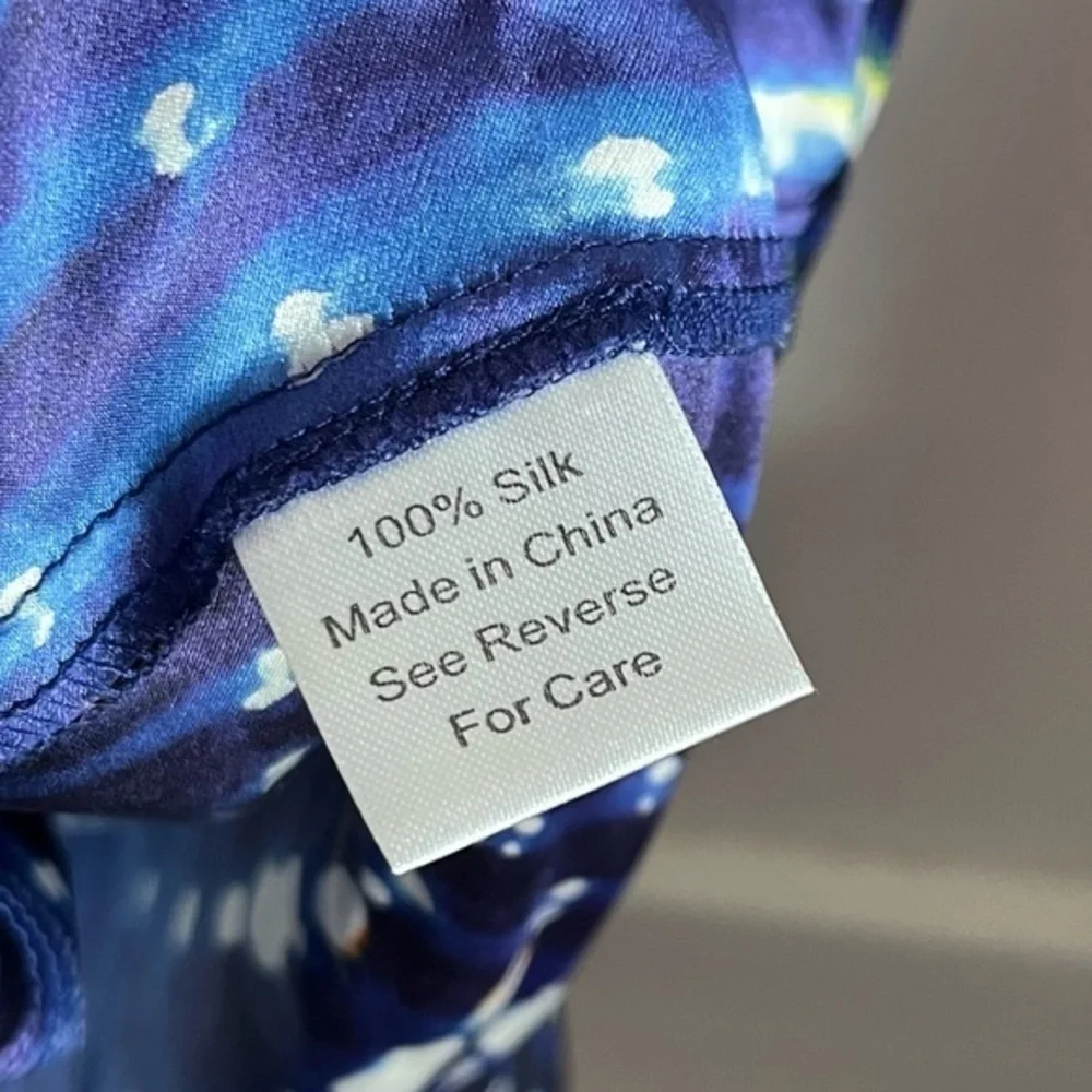 Parker • 100% Silk Blue Orange White Abstract Dress